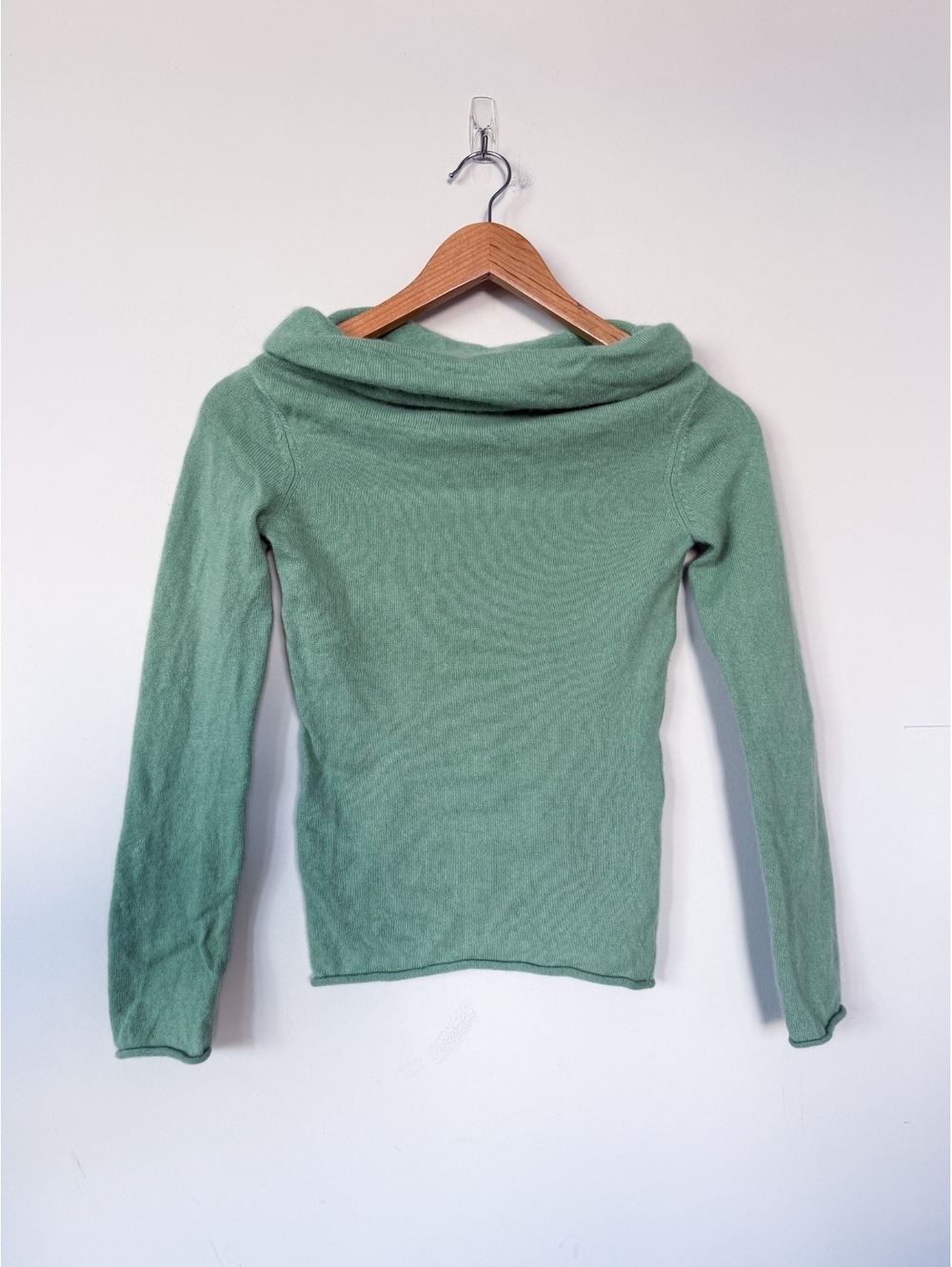 Eris VTG 100% Cashmere Knit Cowl Neck 3/4 Sleeve Green Sweater Soft Cozy